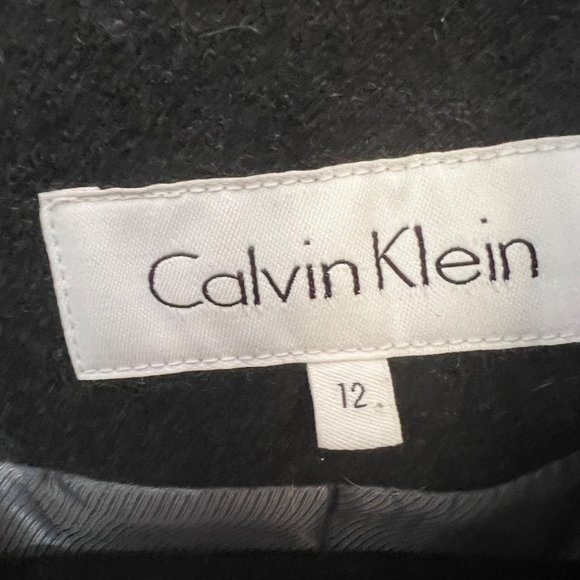 Calvin Klein Size 12 Wool Blend Winter Coat Dark Charcoal Gray Peacoat Belted - Picture 7 of 8